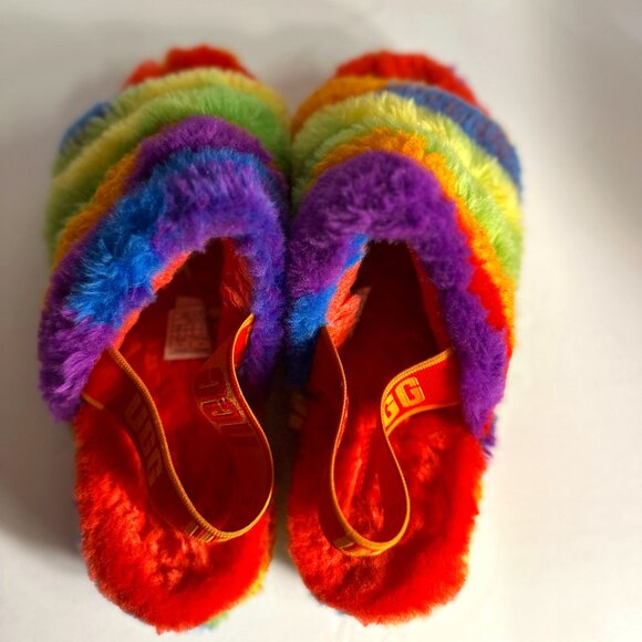 s8 | Ugg Fluff Yeah Slipper Slides | Rainbow Fluff🌈🦄✨ - Picture 1 of 6